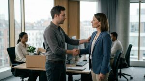 Poignée de main de départ entre un salarié et son manager