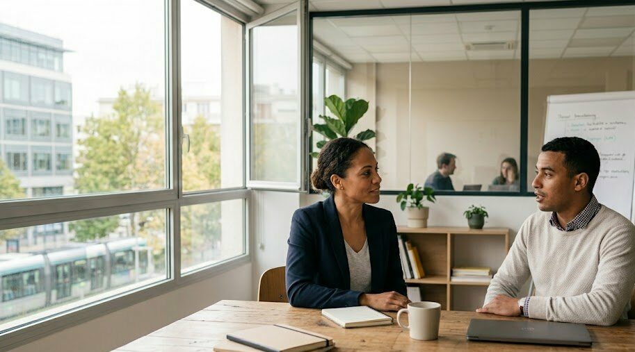 Professionnelle RH écoutant un salarié avec empathie