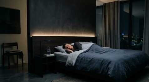 Sommeil 2026 : dormeur paisible dans une chambre sombre et silencieuse