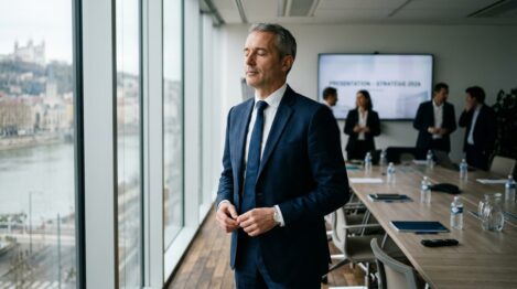Cadre concentré prenant une inspiration avant une réunion, préparation mentale